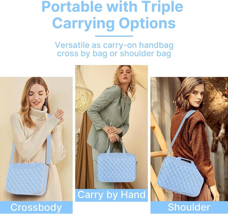 PUGPIU Bible Cover Case for Women, Large Quilted Bible Bag with Shoulder Strap and Handle, Bible Study Supplies Journaling Kit with Highlighters Pens No Bleed Tabs Notebook Cross Clips (Light Blue) - Image 2